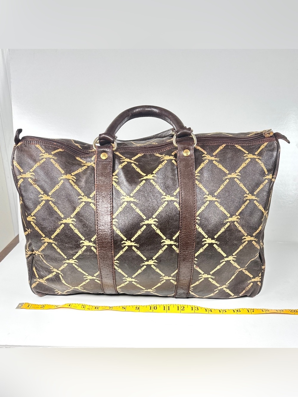 Longchamp Brown and Gold Patterned Duffel Bag
